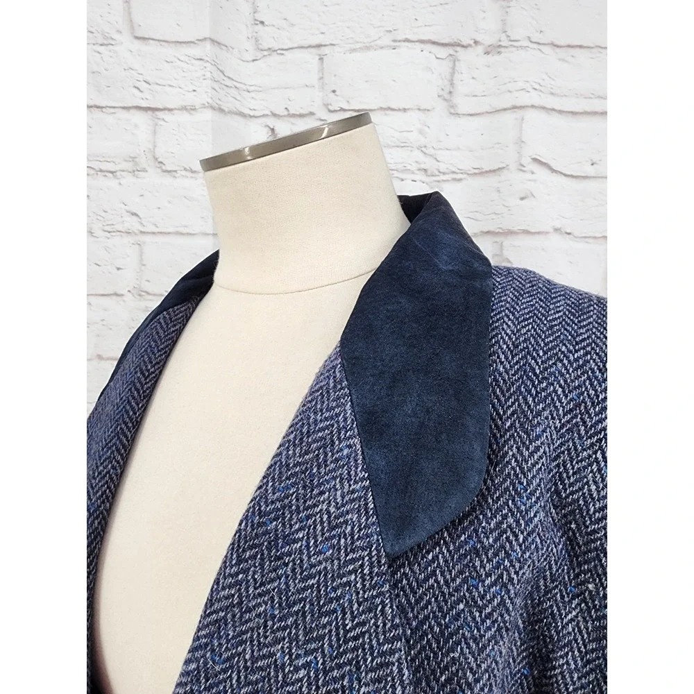 Vintage Herringbone Tweed Blazer Jacket Academia Heritage Longline Wool Size 12